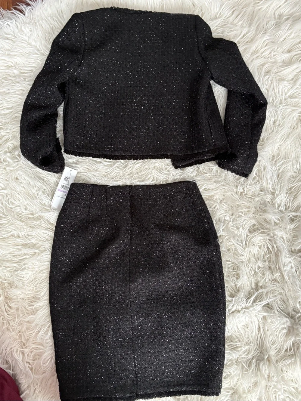 NWT Calvin Klein Black Tweed Blazer & Skirt 2-Piece Suit Set Size Small 4P/6